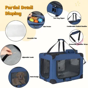 Dog bag Airline Approved Large Soft-Sided Collapsible Pet Travel Carrier for Dog Puppy,Cats,2 Kitty,Portable Dog Travel Carrier with 5 Doors,1 Storage Pockets,Removable Pads Easy to clean up